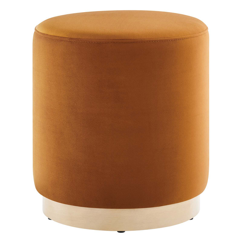 Tilden 16" Round Rust Velvet Upholstered Ottoman with Rubberwood Base