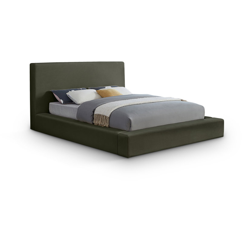 Ishia Upholstered Platform Bed, King, Green Velvet