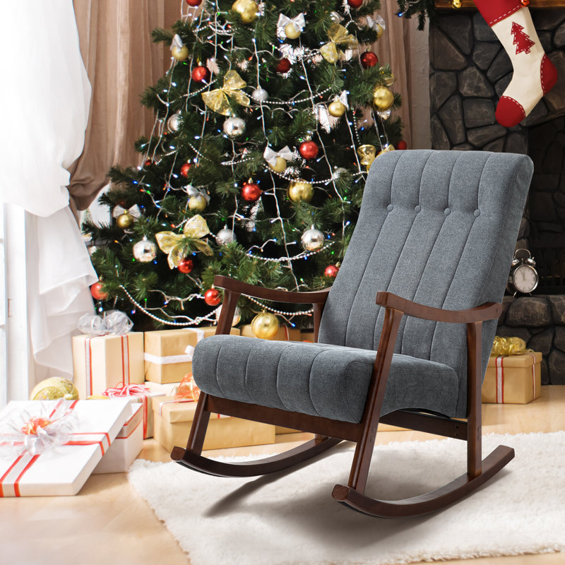 Chaise berçante avec pieds en bois massif, Gris foncé