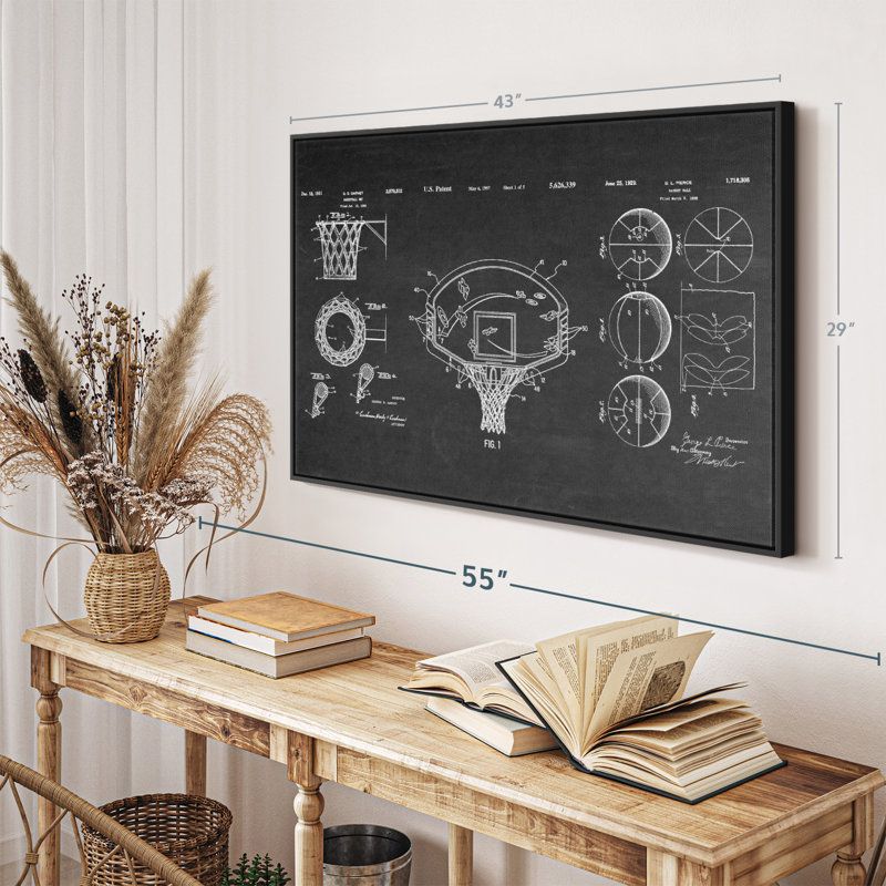 Basketball Patents, reproduction sur toile, H 29 po x l 43 po