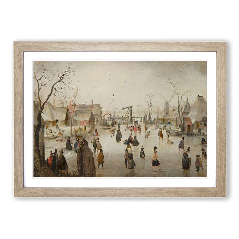 Winter Scene on the Ice Vol.3 by Hendrick Avercamp - Picture Frame Painting, 48cm H x 65cm W x 2cm D, Oak Framed