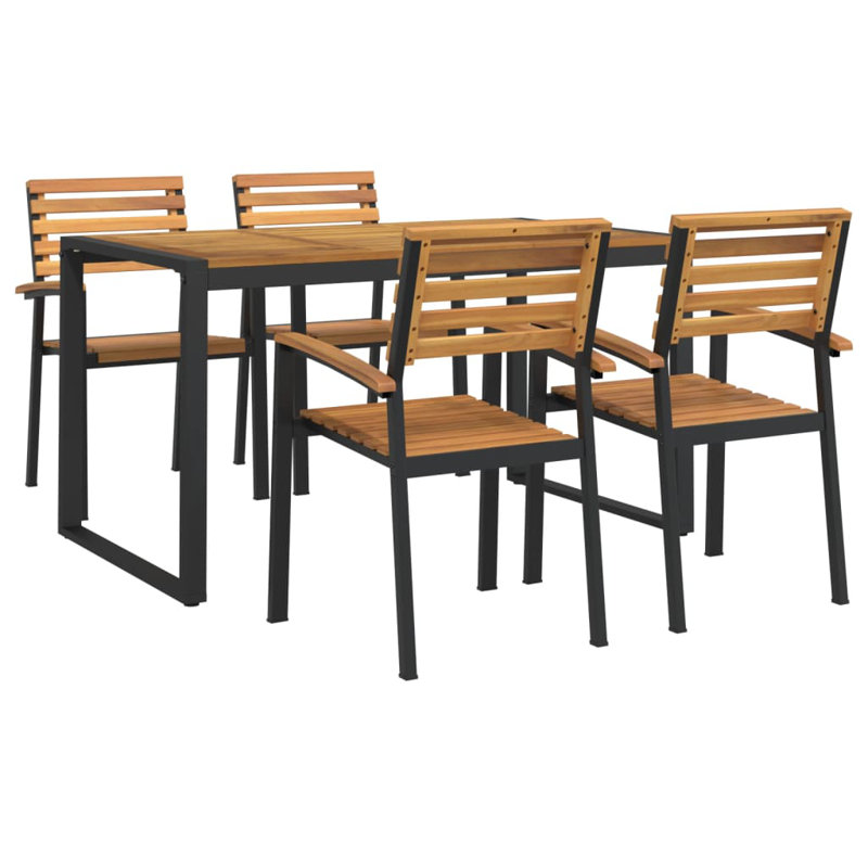 4 - Person Acacia Wood Patio Dining Set with Rectangular Table, 75 cm H x 140 cm W x 80 cm D