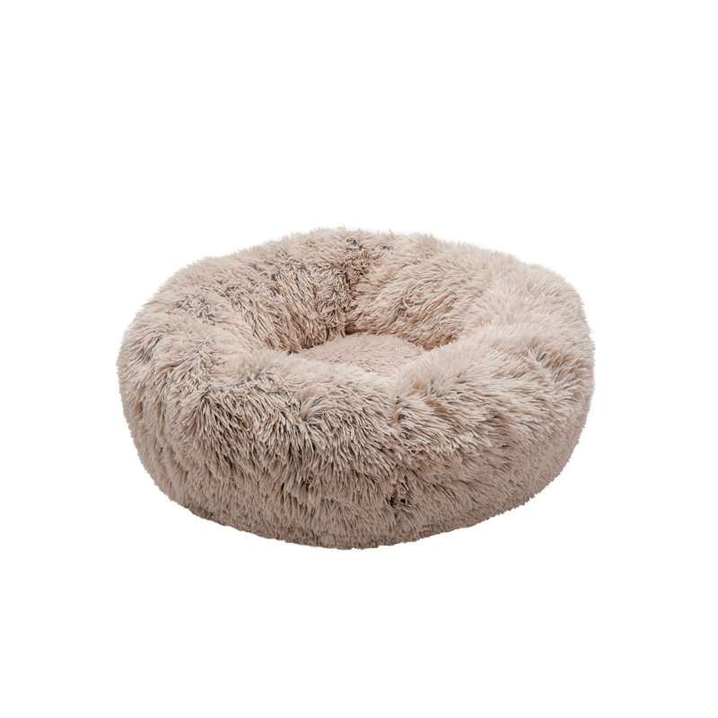 Small Taupe Faux Fur Orthopedic Donut Pet Bed