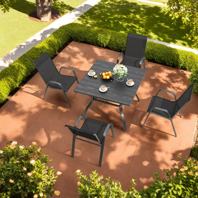 Ensemble de salle à manger rustique 5 pièces, tissu imperméable et structure en métal, idéal pour le jardin et le balcon