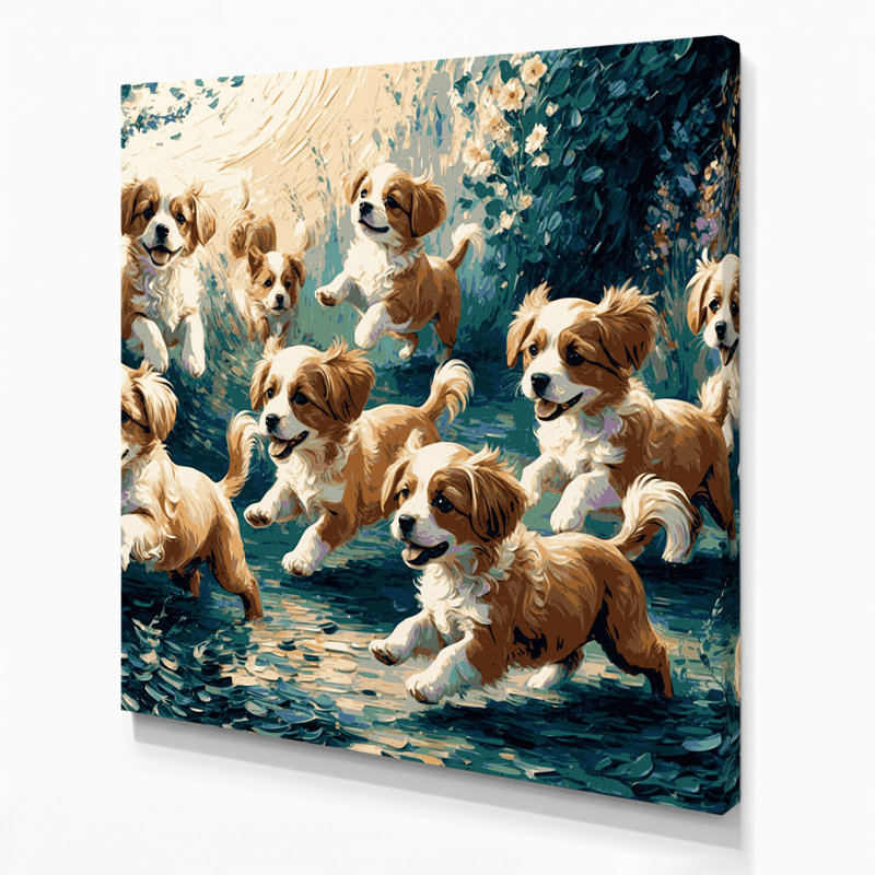 «Dogs Lowchen», art mural sur toile bleue, H 16 po x l 16 po