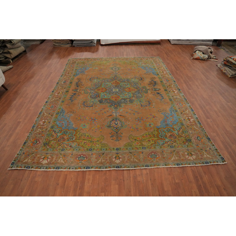 Tapis orange médaillon traditionnel en laine 10 x 13