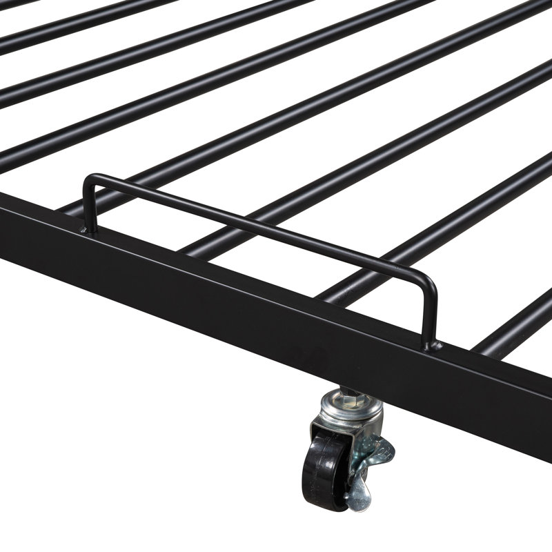 Structure de lit plateforme avec lit gigogne, aucun sommier nécessaire, Lit double, Brun