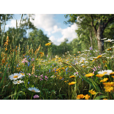 Art mural sur toile Sunlit Woodland Wildflowers