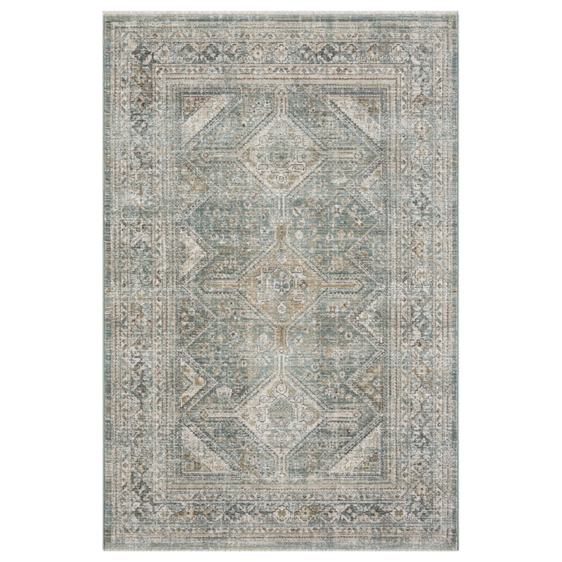 Tapis d'intérieur tissé en polyester Heritage, Turquoise, 3 pi 3 po x 5 pi