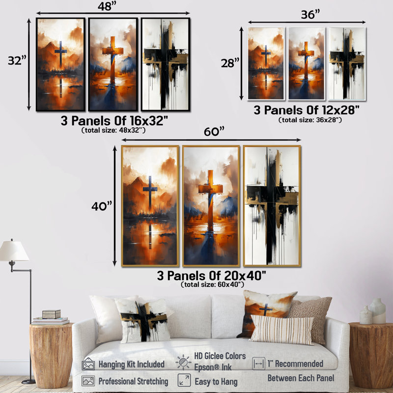 Minimalisme, rêve, croix chrétienne I - Collection d'art mural Christianisme, H 28 po x l 36 po, Doré
