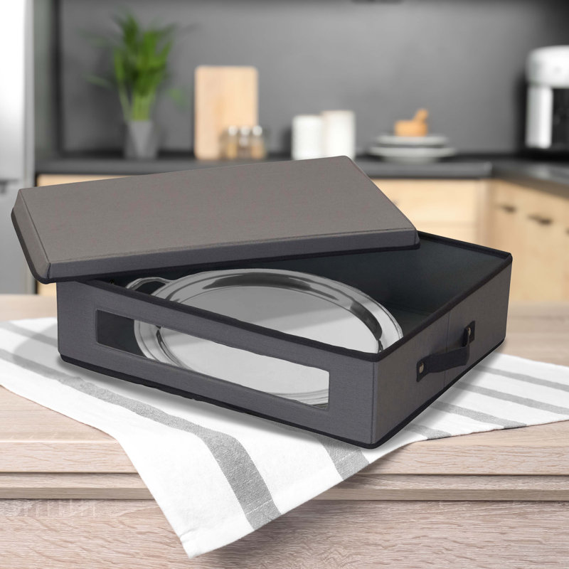 Messaline Fabric Dining Plates Storage, Grey