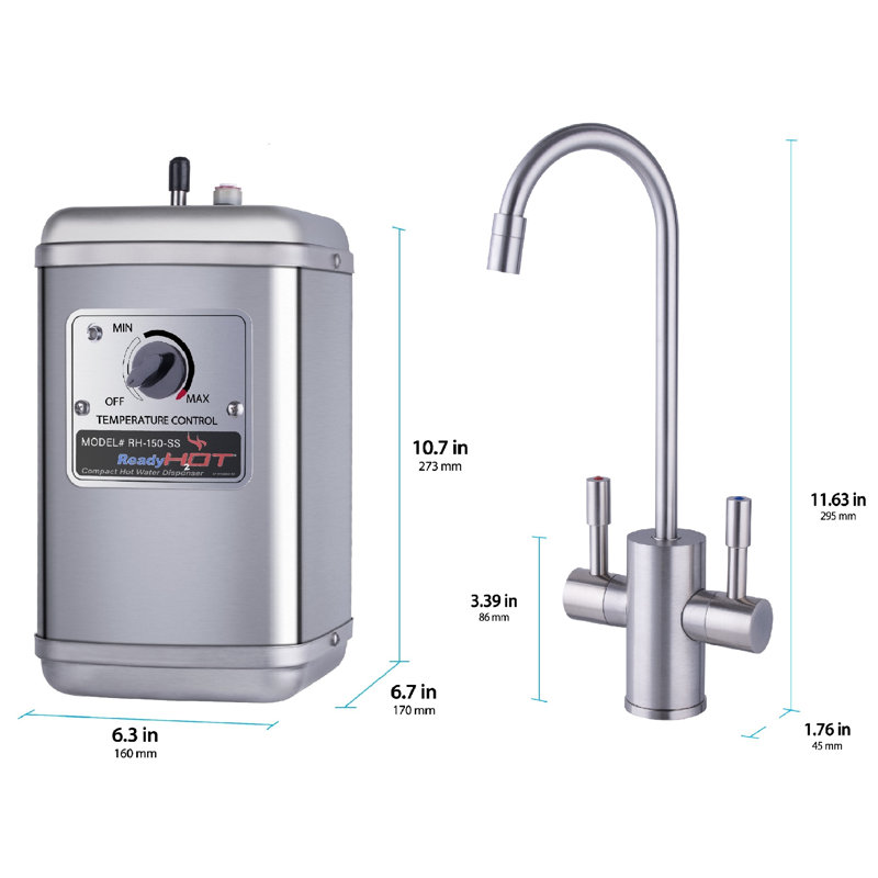 RH150 Instant Hot Water Dispenser System, Dual-Handle Faucet with Compact Under-Sink Tank, Brushed Nickel
