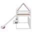 Lit mezzanine en bois simple avec structure en forme de maison et tente-336346077