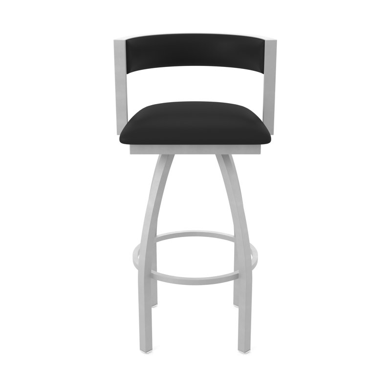 Tabouret Artémis, Nickel anodisé, Tabouret de bar (siège d'une hauteur de 36 po), Vinyle - vinyle noir