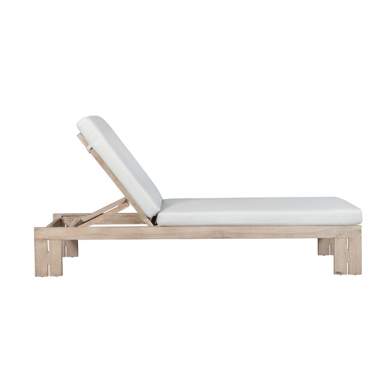 Jahmair Outdoor Teak Wood Chaise Lounge , Cushion Included, Natural Wood