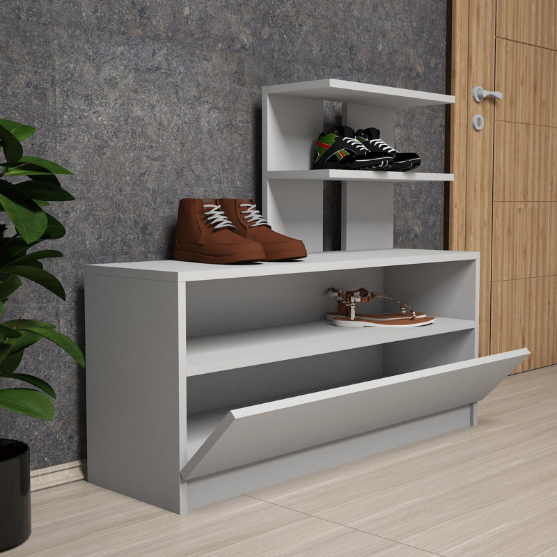 Armoire à chaussures moderne blanche de 39,4 po x 33,5 po x 11,6 po | 100% panneau de particules enduit de mélamine, épaisseur: 0,7 pouce | Comprend de nombreuses tablettes, une conception murale, un rangement supplémentaire pour l'organisation à la maison