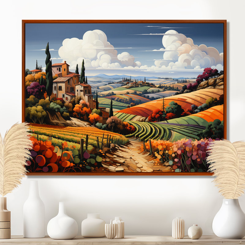 Italie, Toscane, vignobles I - Italie, impressions encadrées, H 34 po x l 44 po, Cadre flottant brun