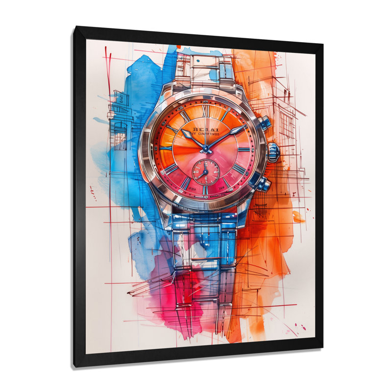 Orange, rose, luxueux, montres II - art mural, salon, Cadre simple noir, H 12 po x l 20 po