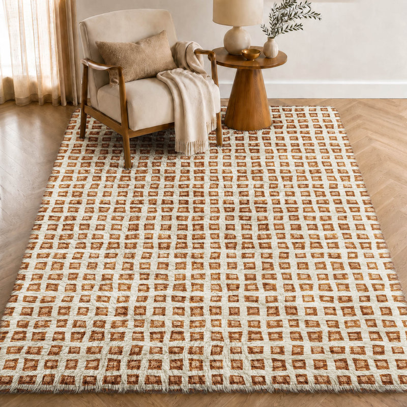 Washable Geometric Indoor Rug, Paprika, 5' x 7'6"