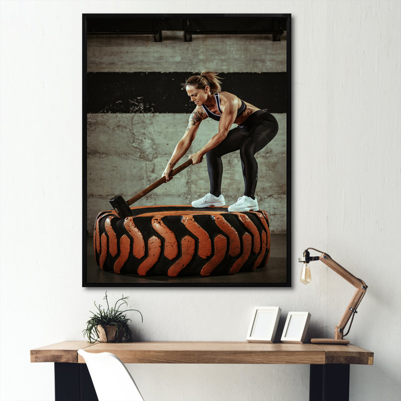 " Weightlifting Gym Woman ", Black Floater Framed, 44" H x 34" W x 1.5" D