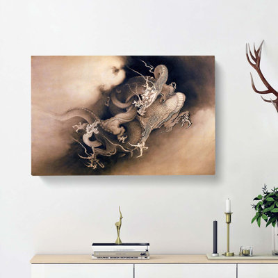 Two Dragons In The Clouds by Kano Hogai - Wrapped Canvas Painting