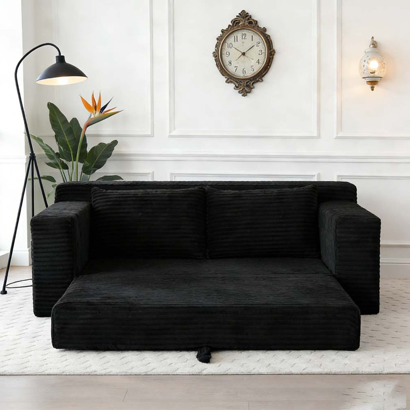 2 in 1 Convertible Folding Couch Bed,Memory Foam Cloud Loveseat Sofa, Black
