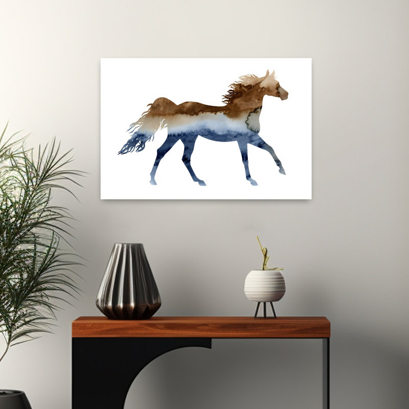 Art abstrait cheval contemporain, 16" H x 24" W