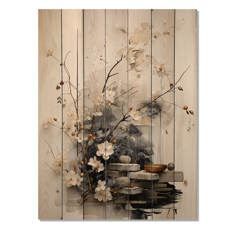 Asian Art Classics Sumi III - reproduction asiatique sur bois de pin naturel, H 40 po x l 30 po x P 0,78 po