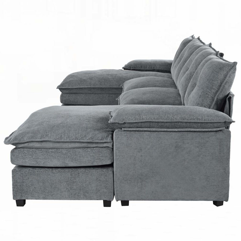 Chenille Sectional Sofa with Adjustable Armrest Pillows, Gray