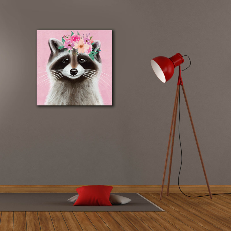 Art mural en toile Epic Graffiti «Floral Raccoon» par Elizabeth Tyndall, 26 po x 26 po
