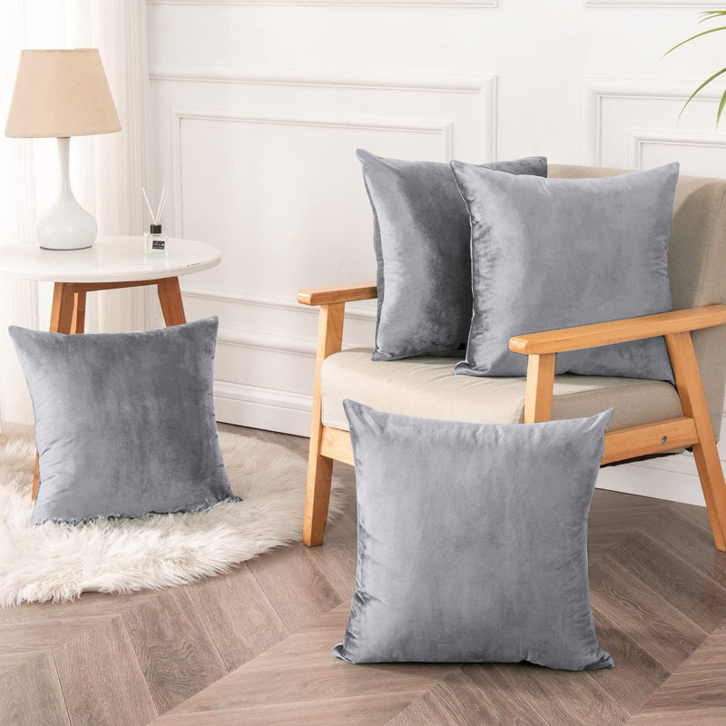 Heavy Crushed Classic Velvet Throw Pillow Cover (Pack of 4), Silver