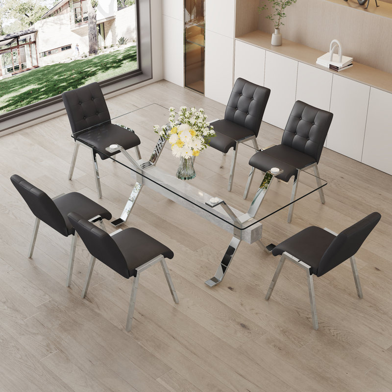 Ensemble de table de salle à manger, Argent/blanc, Noir, 7