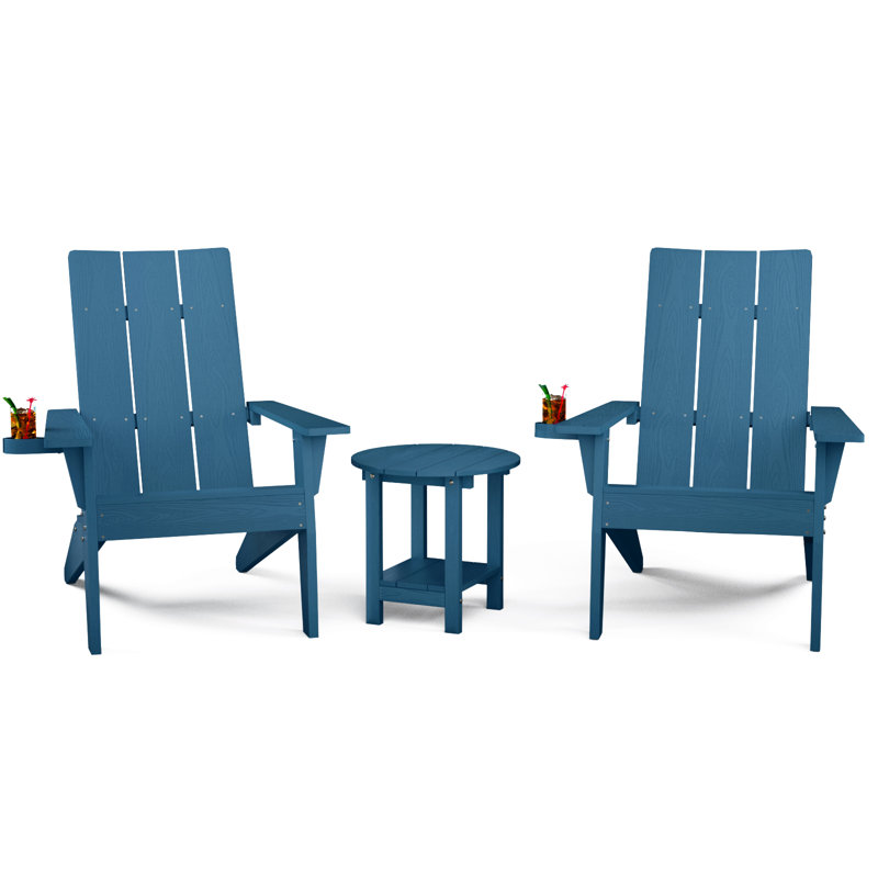Caddo Outdoor Adirondack Chair With Table, Navy Blue