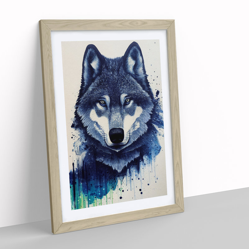 Painted Wolf No.4 - Framed Print, 64cm H x 46cm W, Oak