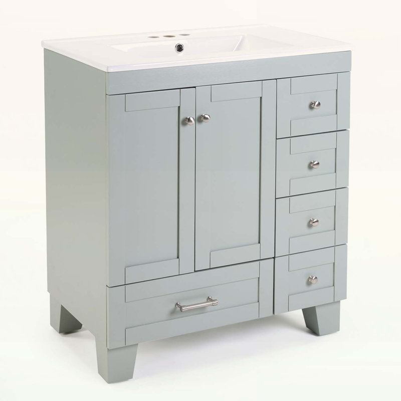 Meuble-lavabo de salle de bain avec lavabo, tiroirs à fermeture en douceur et rangement multi-organisateur, Bleu gris