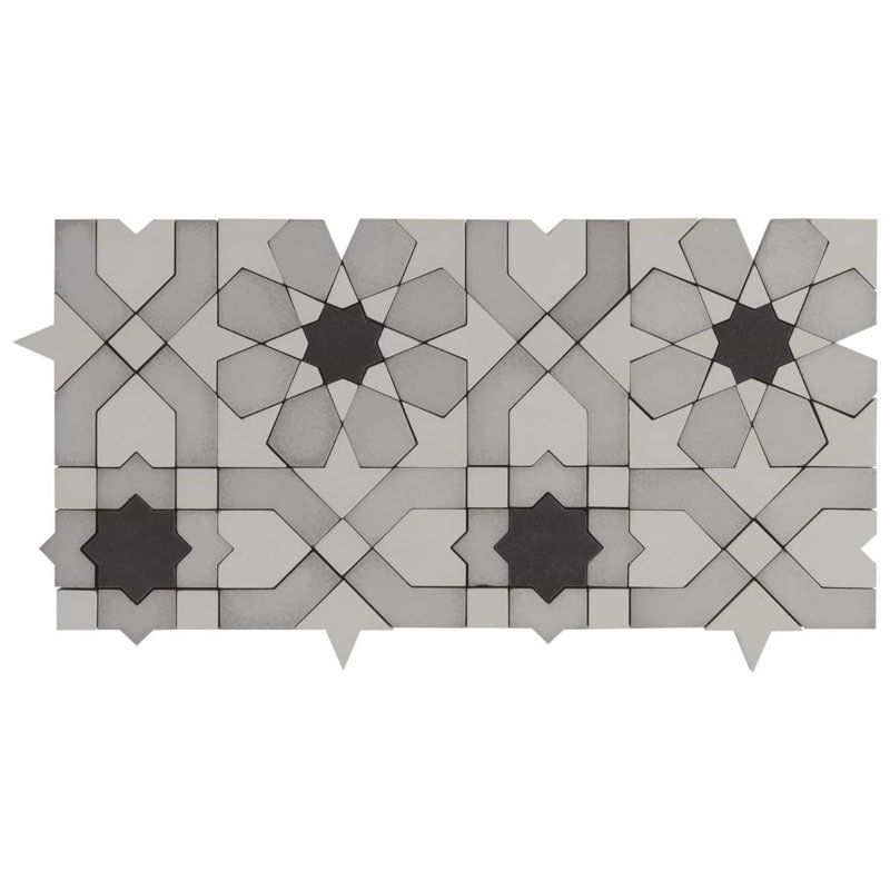 Cantico Fes Mixed Finish Lava Stone And Cement Mosaic Tile, Cloud Gray