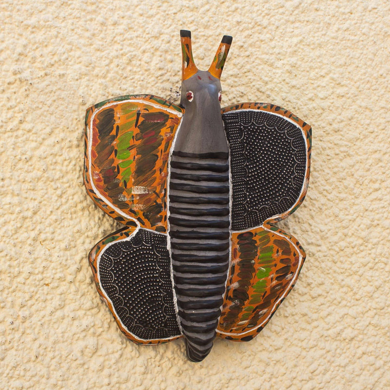 Décoration murale magnifique papillon et bois africain