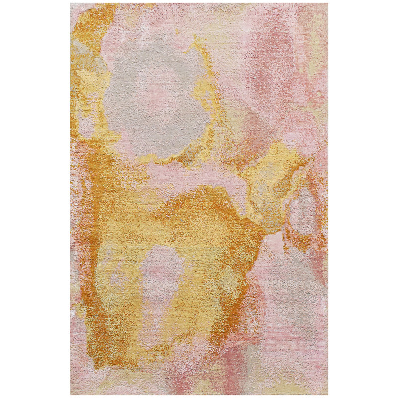 Abstract Area Rug in Pink/Gold