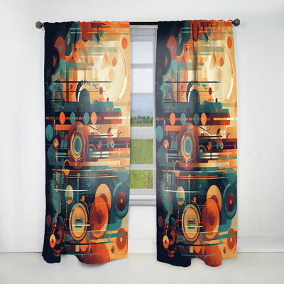 Orange And Blue Abstracted Nostalgia II - Modern Curtain - Velvet Room Darkening - 1 panel