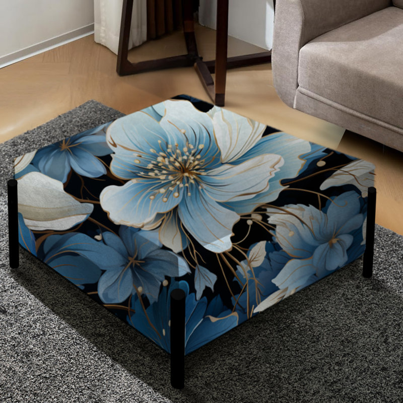 Motif de rêve floral bleu et blanc - Grand repose-pieds carré floral