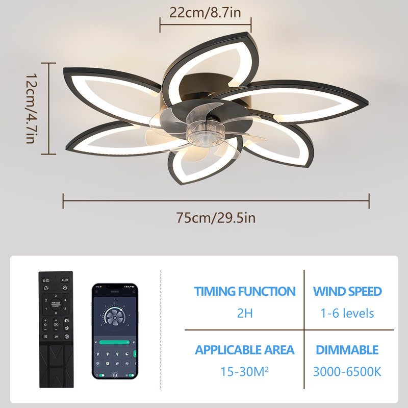 Crisbel 6-Light 75cm Ceiling Fan with LED Light