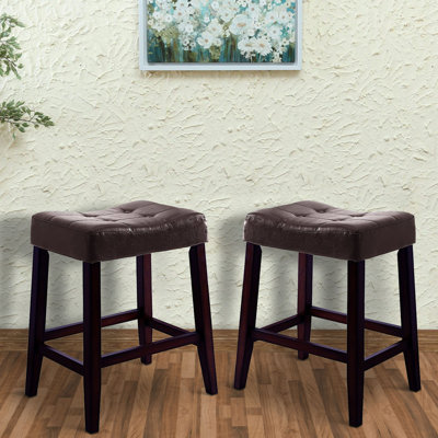 Stylish Wooden Saddle Chair Script, Brown, Set of 2