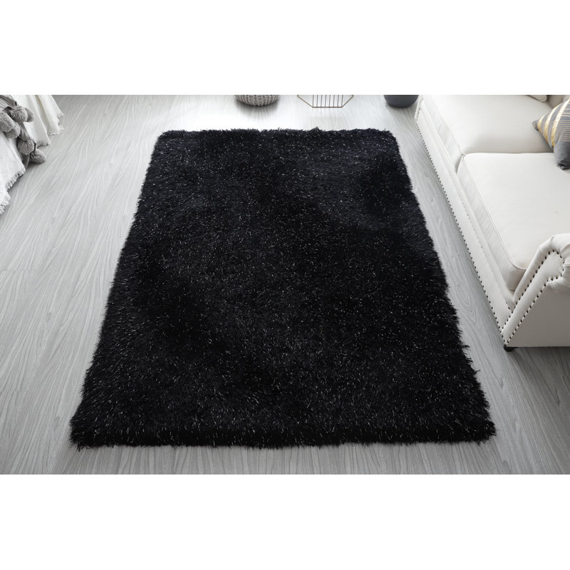 Tapis noir à longs poils Varina Collection, Rectangle 8 pi x 10 pi