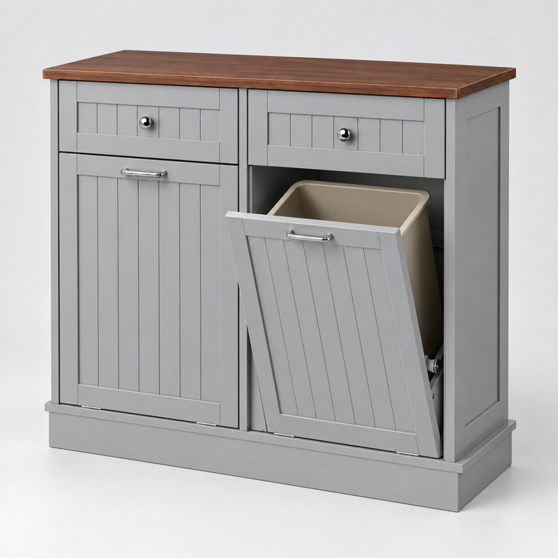 Armoire à poubelle basculante en bois, 75 litres, autoportante - Grise, Gris