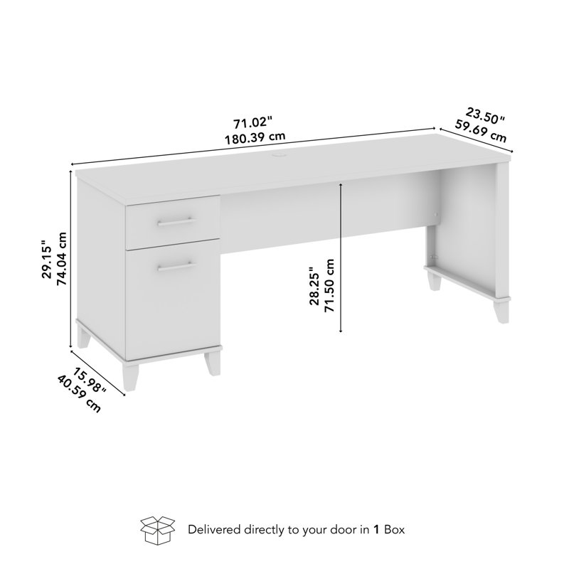72W Office Desk with Drawers in Storm Gray, Storm Gray