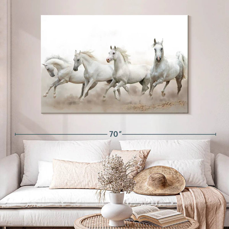 Brampt, chevaux arabes blancs, H 34 po x l 51 po
