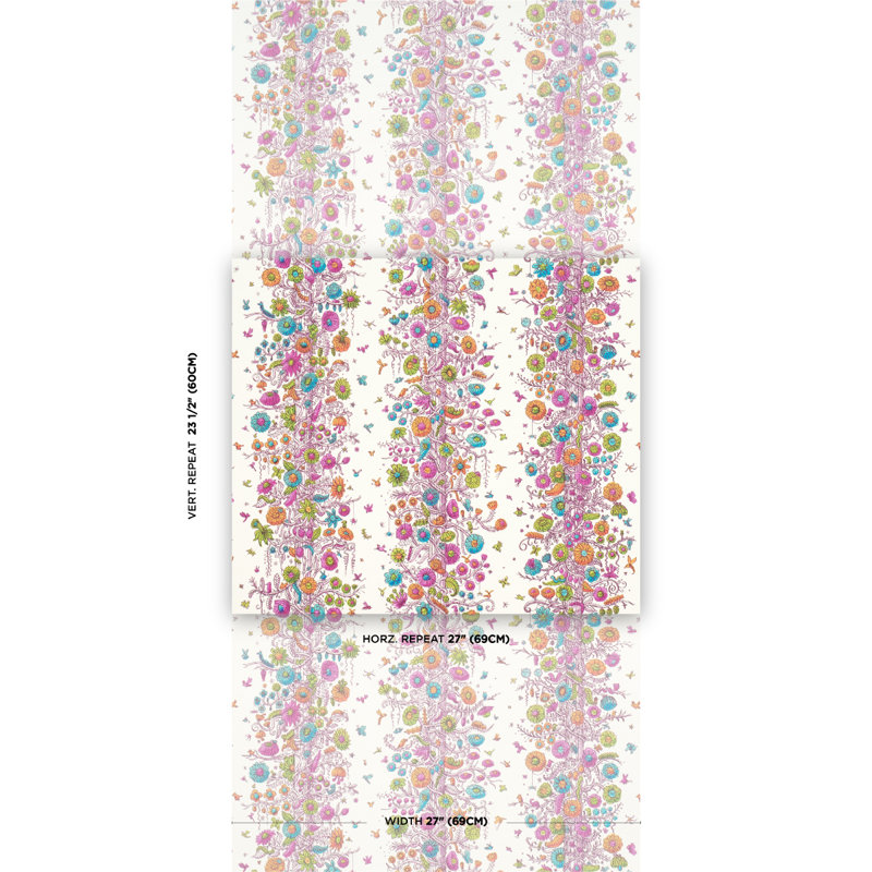 Schumacher X The New Yorker Edward Steed's Towers Of Flowers Wallpaper, Burst/Beige/Pink