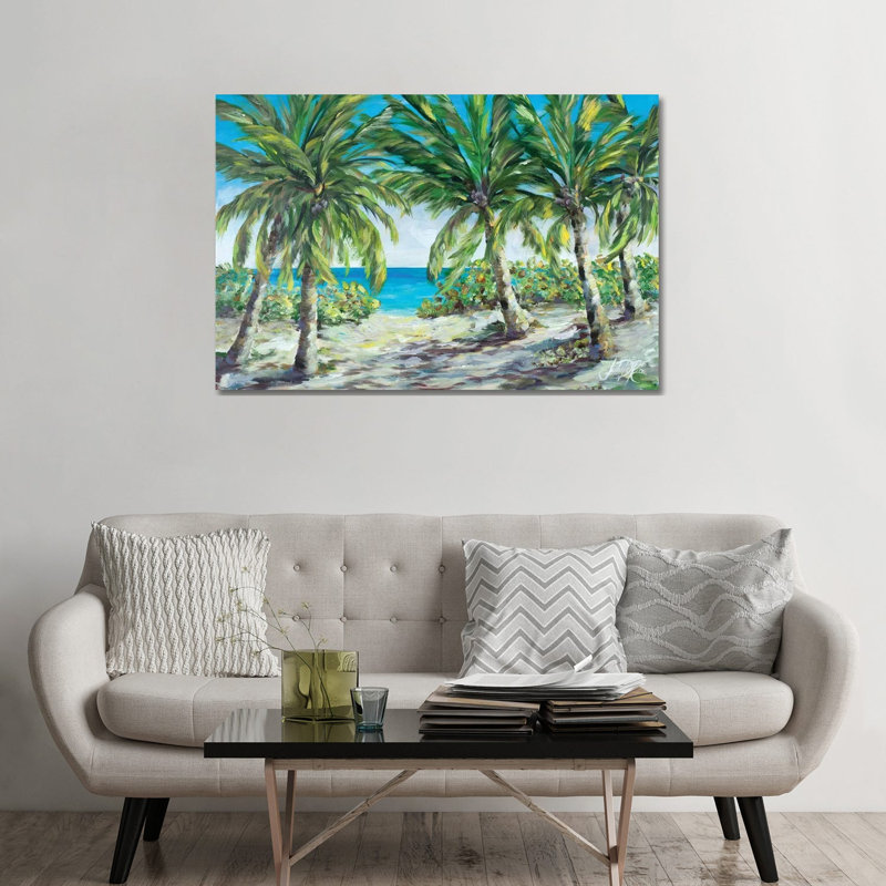 «Tropical Palm Tree Paradise» - Estampe numérique sur toile tendue avec châssis, H 32 po x l 48 po