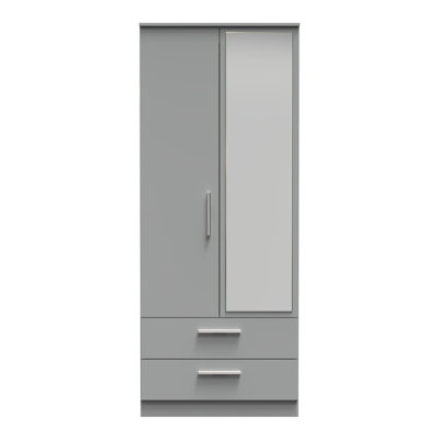 Contrast 2 Door 2 Drawer Mirrored Robe in Dusk Grey (Ready Assembled)