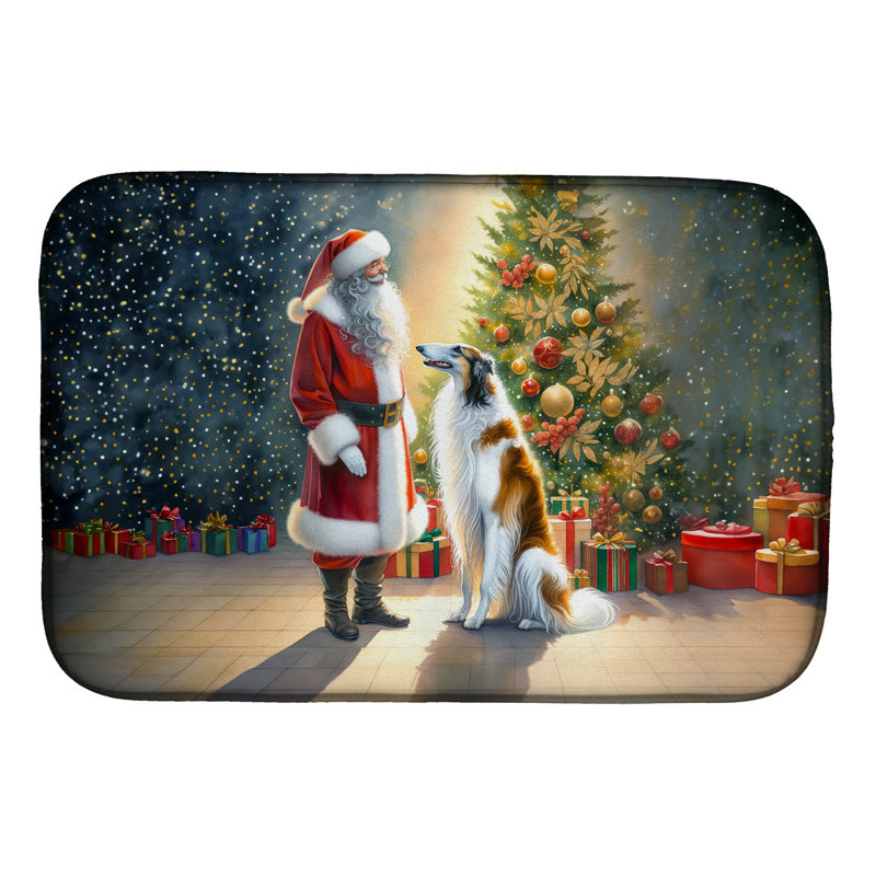 Borzoi and Santa Claus Dish Drying Mat